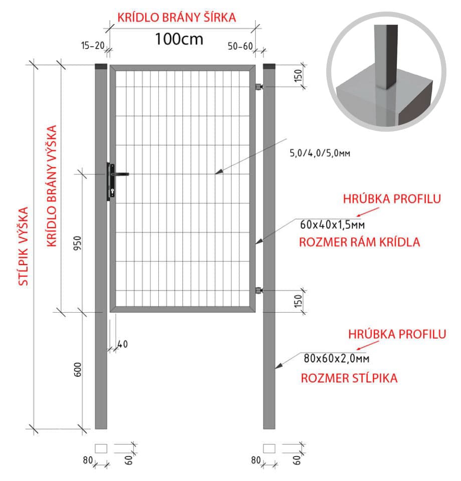 rozmery bránky montáž do betónu